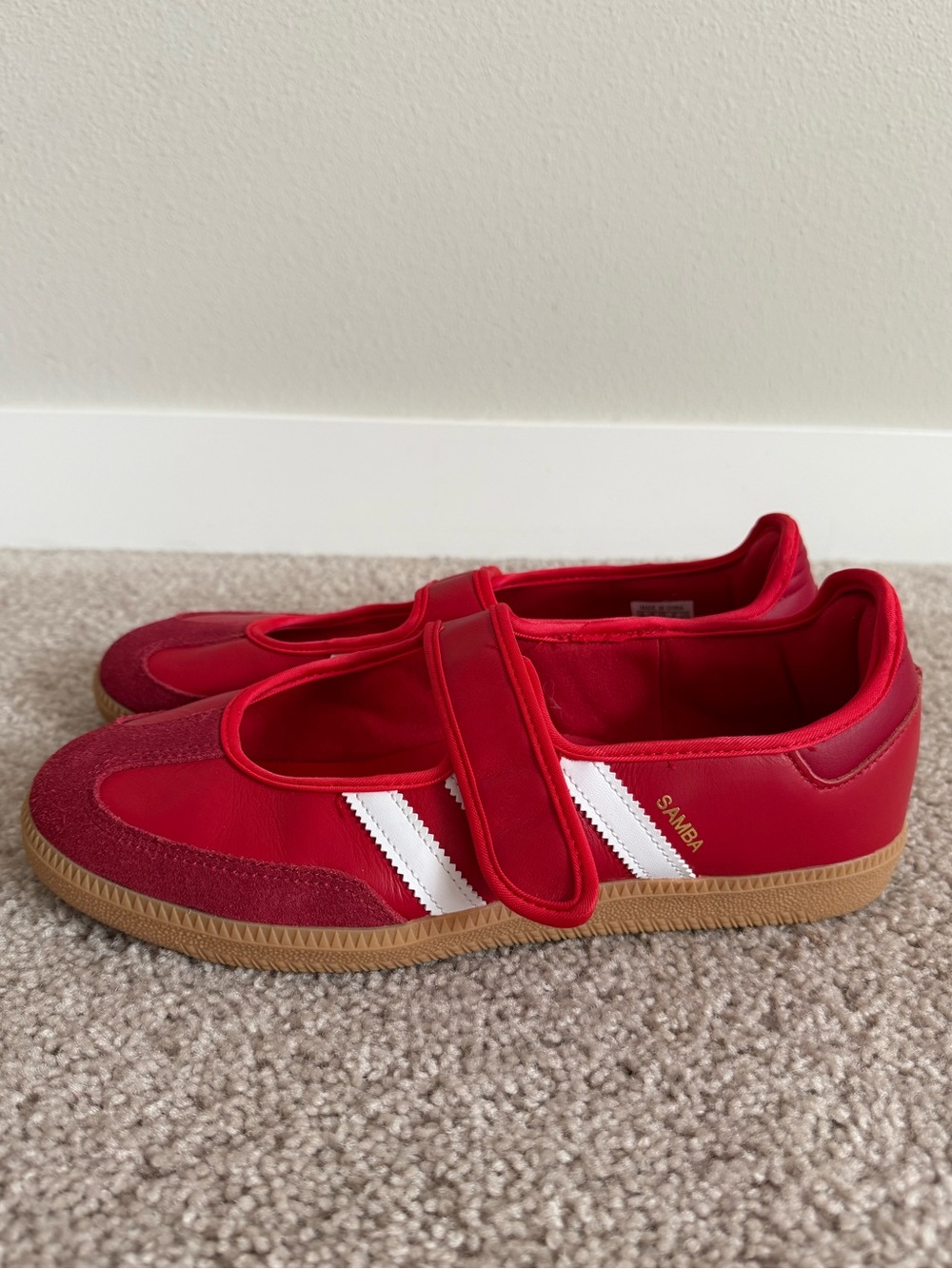 Adidas Samba Jane Hook-and-Loop Athletic Sneakers in Red and White